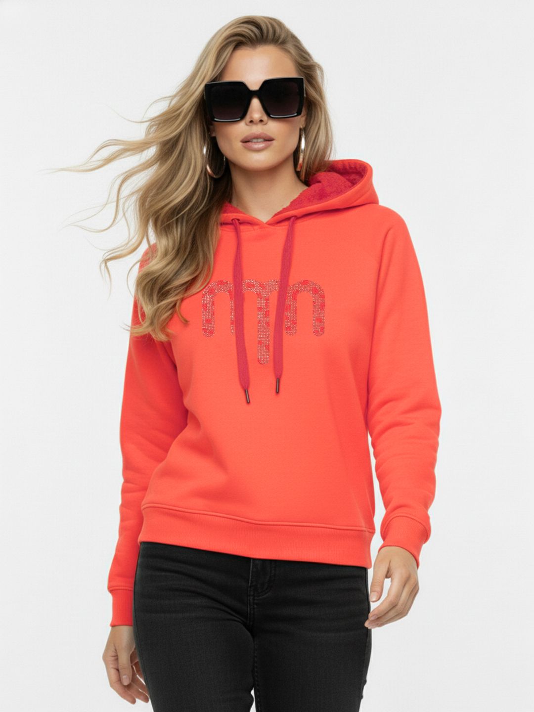 Madame Brand Logo Embellished Hooded Fleece Sweatshirt-picture-43