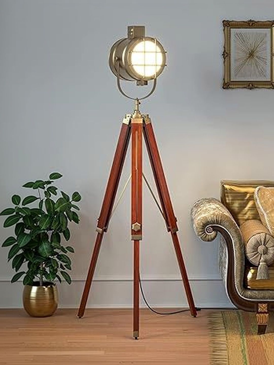 NautiKraft Brown Vintage Tripod LED Floor Lamp-image-40