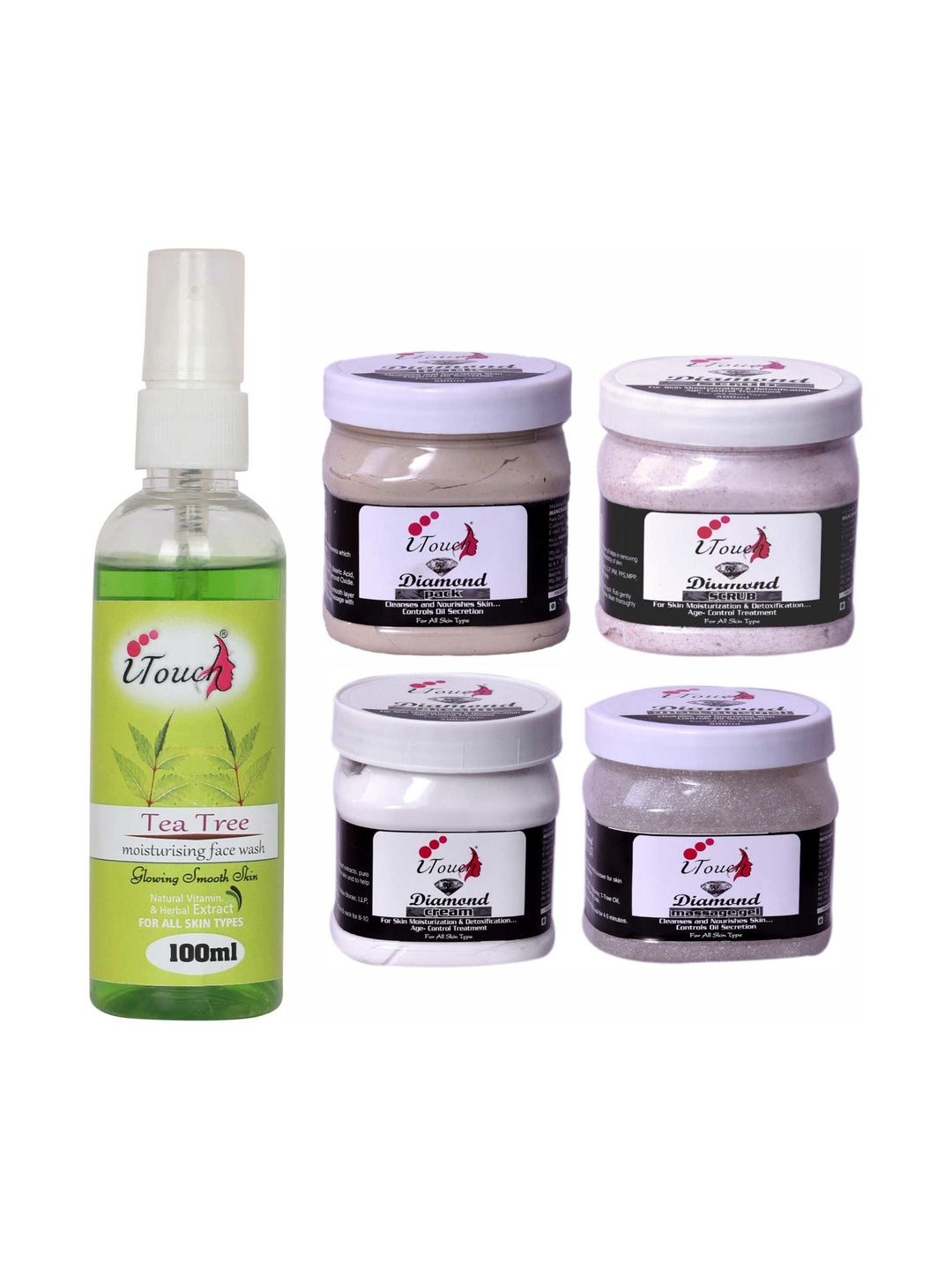 I TOUCH HERBAL Set Of 2 Diamond Facial Kit 500 ml Each With Tea Tree Face Wash 100 ml-image-48