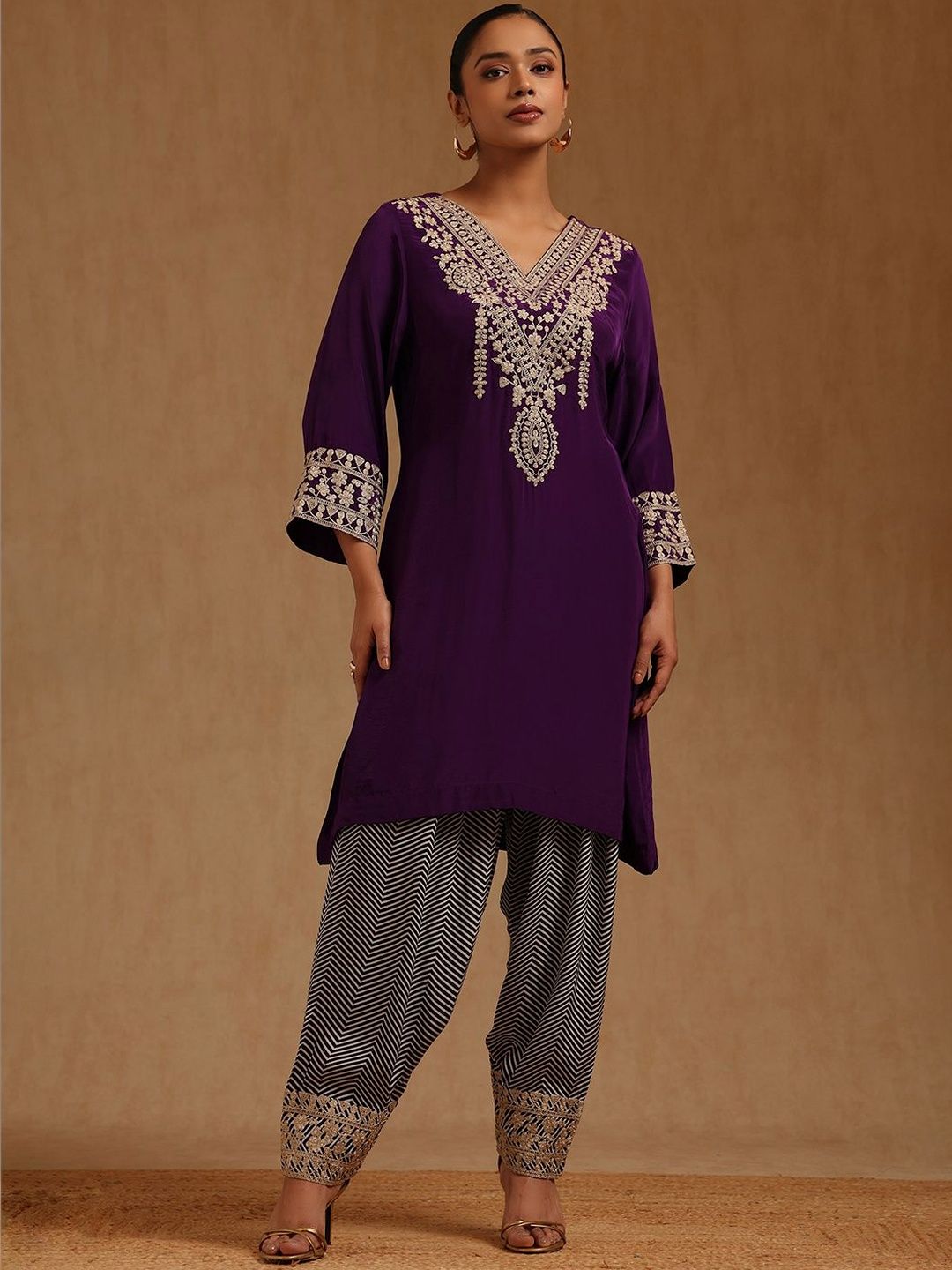 Soch Women Ethnic Motifs Embroidered Regular Thread Work Silk Crepe Kurta with Patiala-picture-12