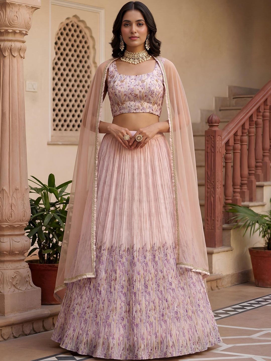 ETHNIC PLUS Embroidered Thread Work Ready to Wear Lehenga & Blouse With Dupatta