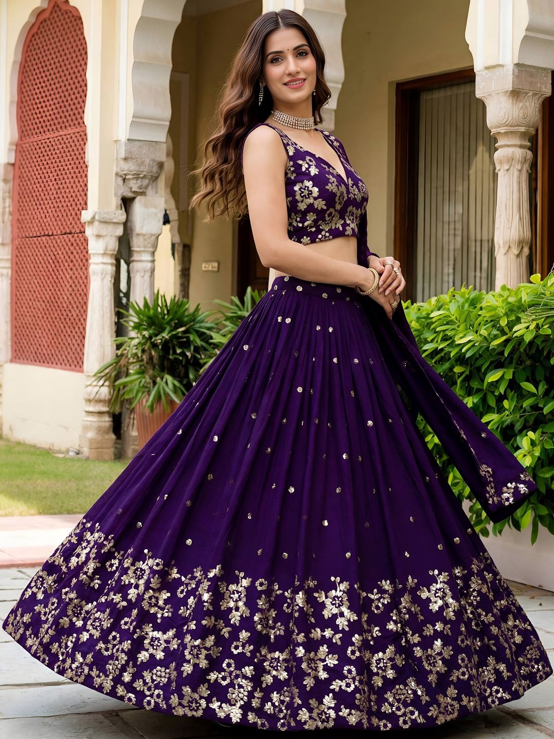 Zeel Clothing Embellished Sequinned Semi-Stitched Lehenga & Blouse With Dupatta-image-37