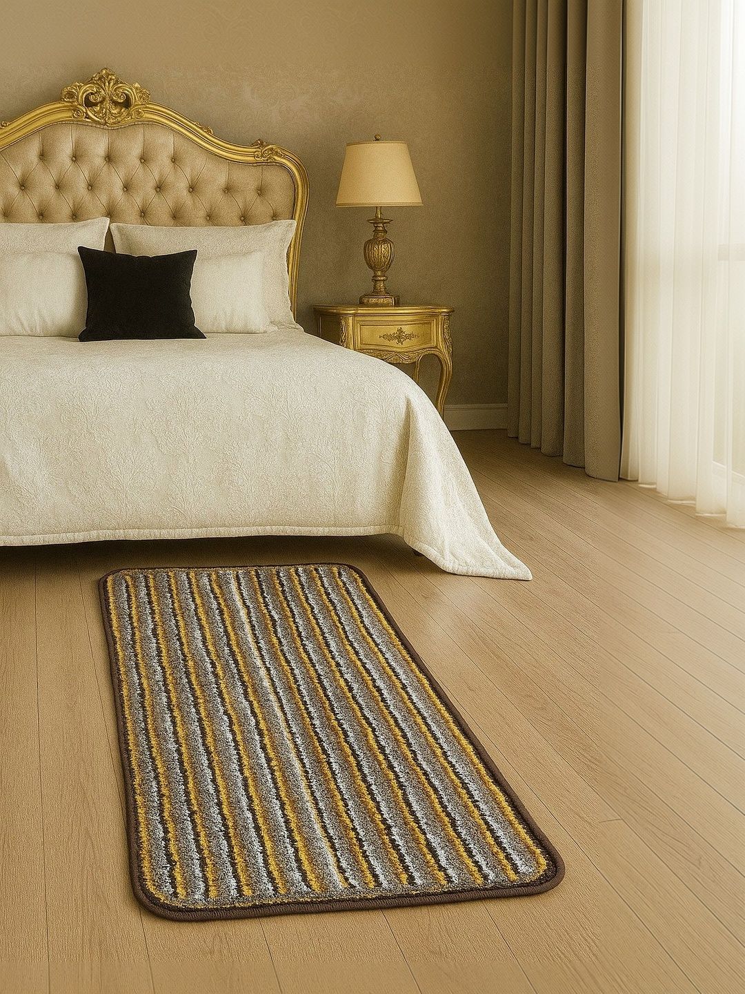 AaHo Decor Brown & Yellow Striped Anti-Skid Floor Mat-picture-56