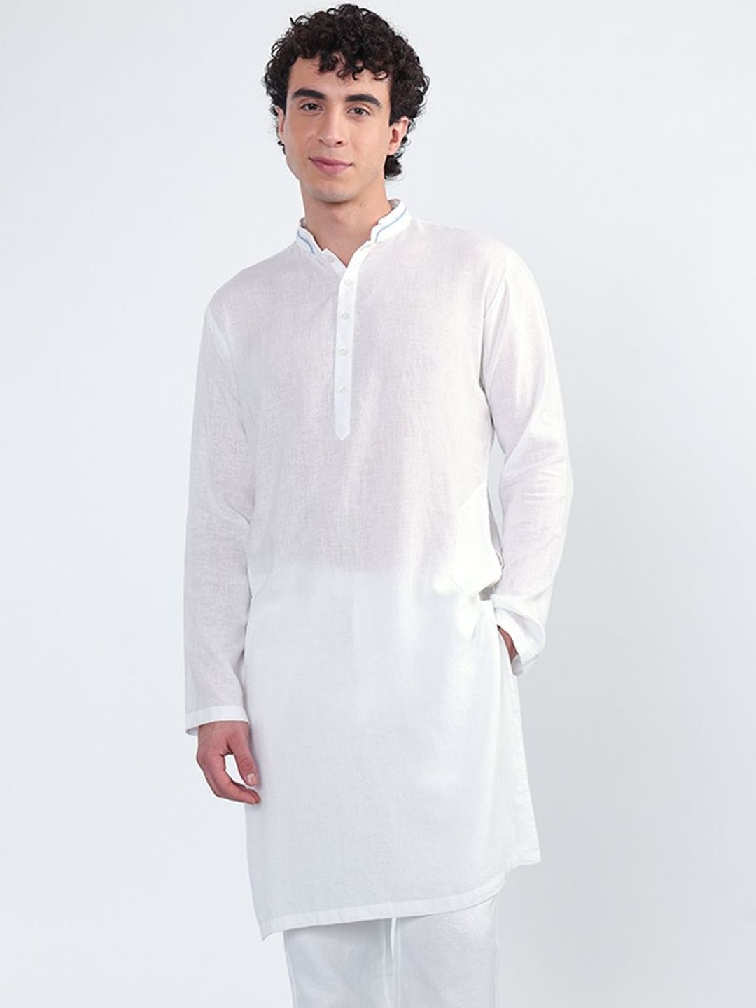 KINGDOM OF WHITE Mens Soft Lyocell Linen White Kurta-picture-10