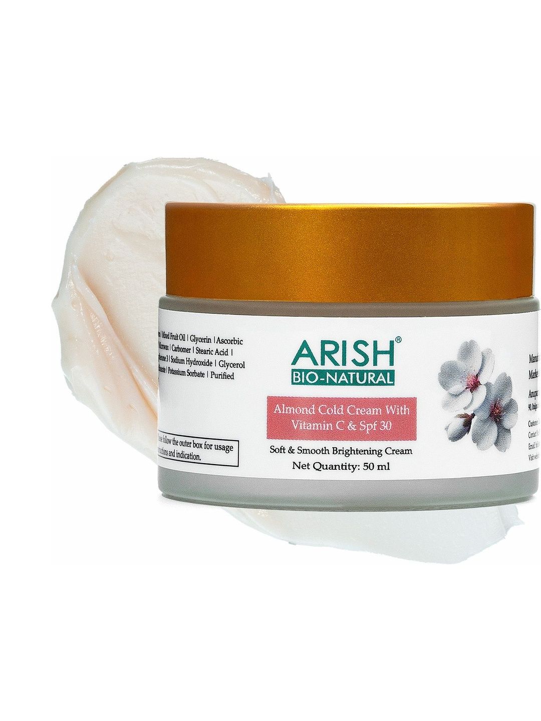 ARISH BIO-NATURAL Almond Cold Cream With Vitamin C & Spf 30 - 50 ml
