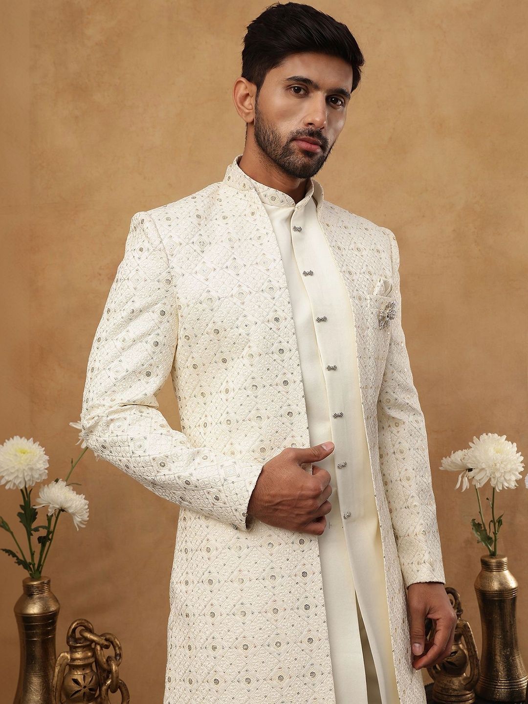 Jompers Embroidered Mandarin Collared Sherwani Set-picture-28