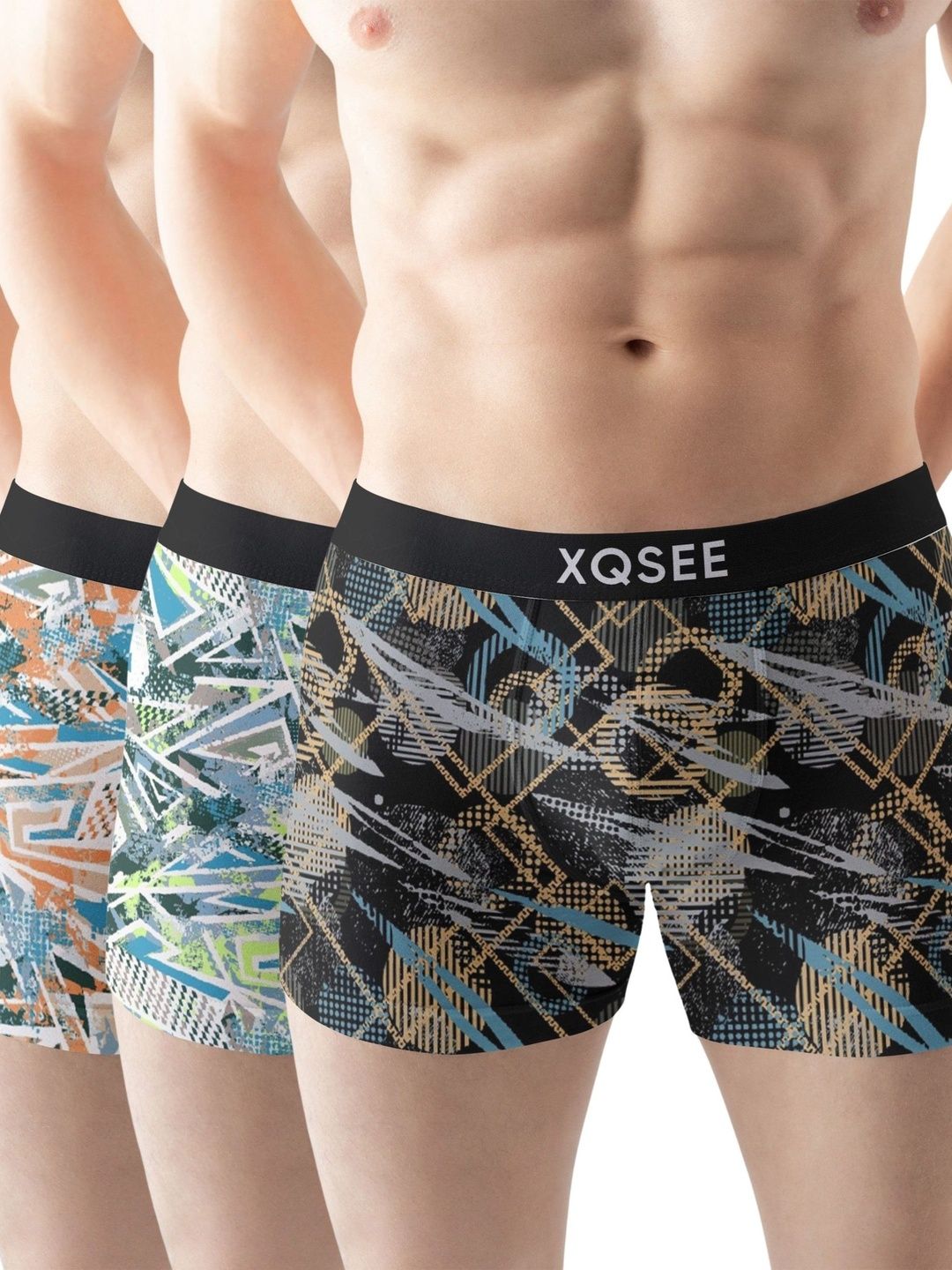 XQSEE Men Pack Of 3 Printed Mid -Rise Short Trunk-image-38