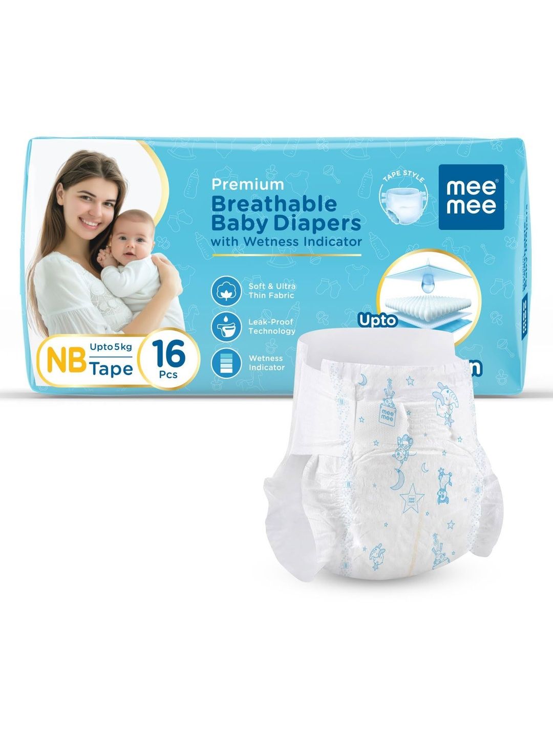 MeeMee Premium Breathable Baby Diapers- NB- 16 Pcs-image-30