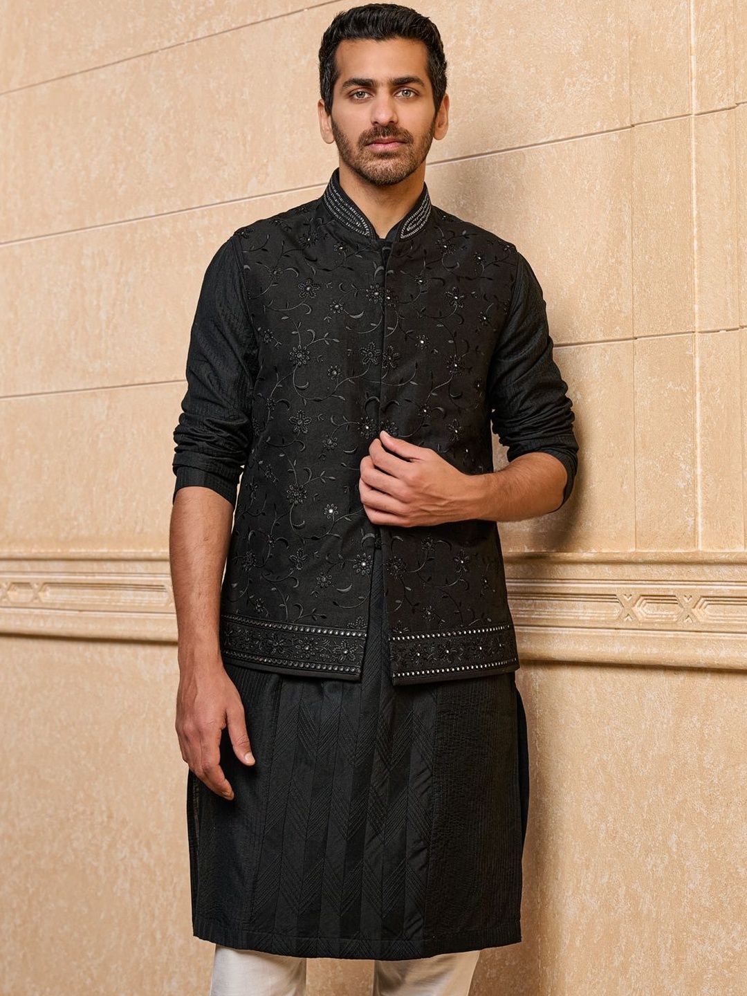 Tasva Embroidered Woven Nehru Jackets-image-28