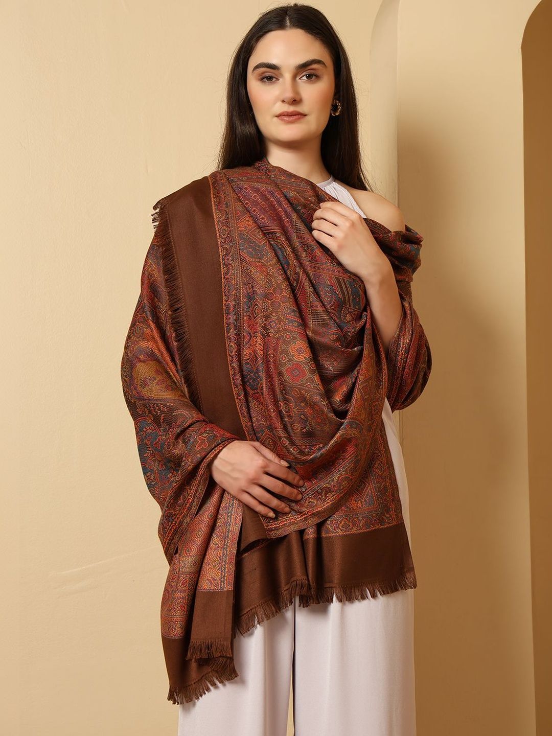 Tweedle Women Ethnic Motifs Woven Design Acrylic Shawl-image-12