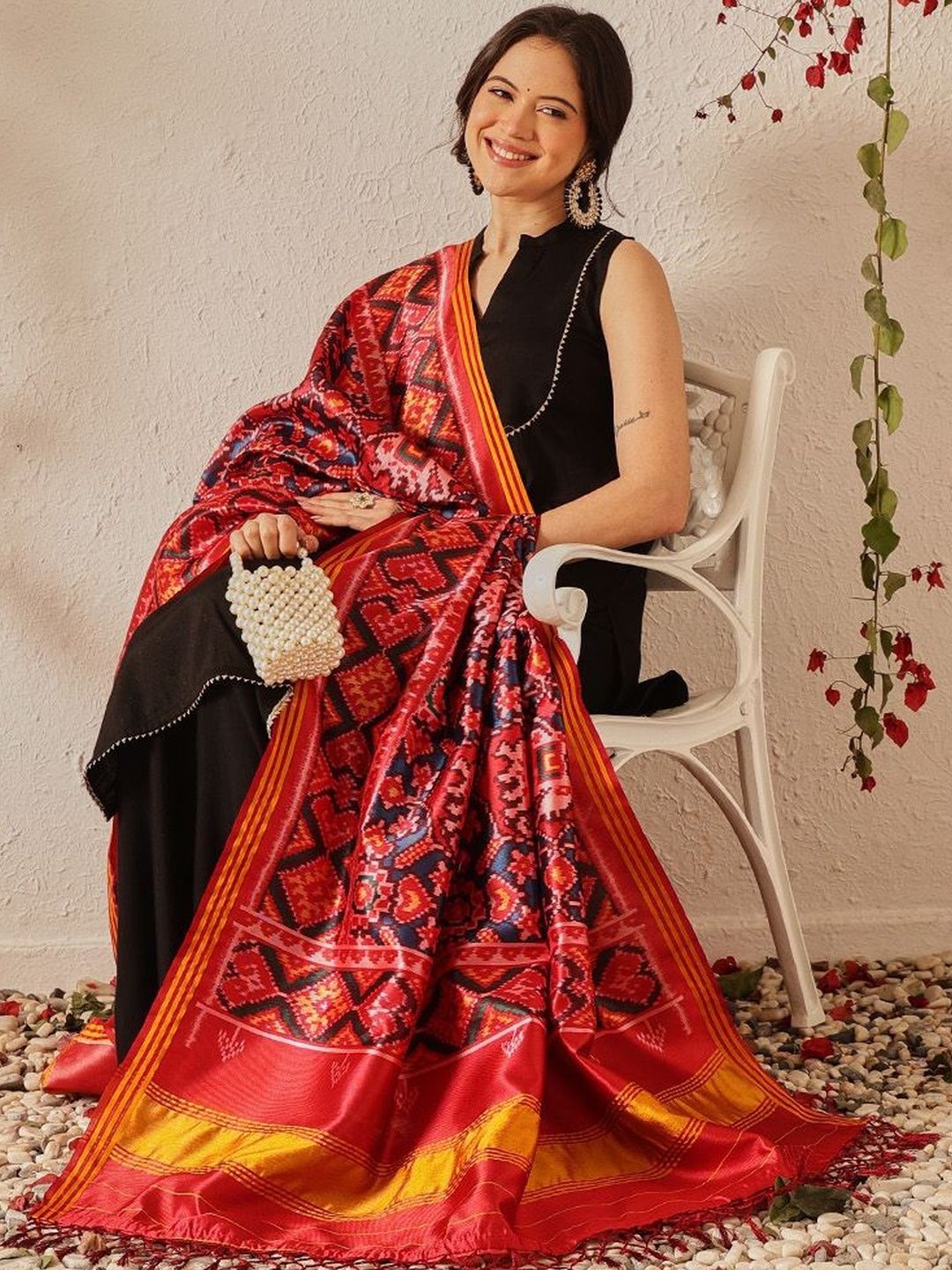 Silk Land Printed Ikat Dupatta with Zari-picture-17