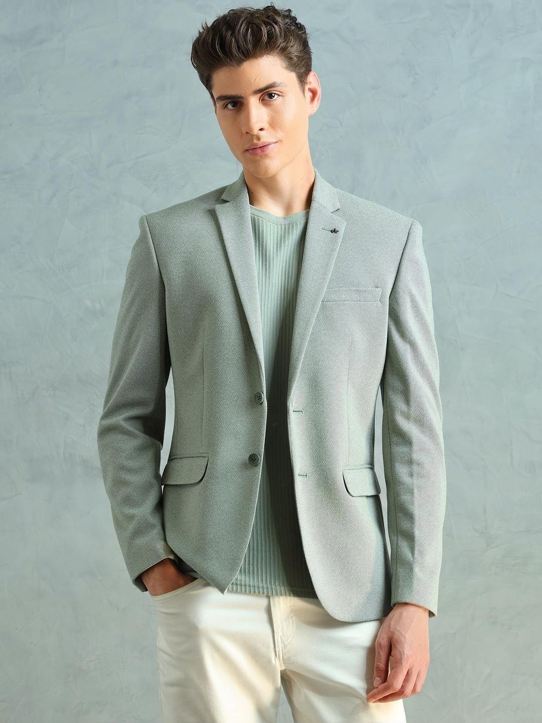 Arrow Textured Slim-Fit Single Breasted Blazer
