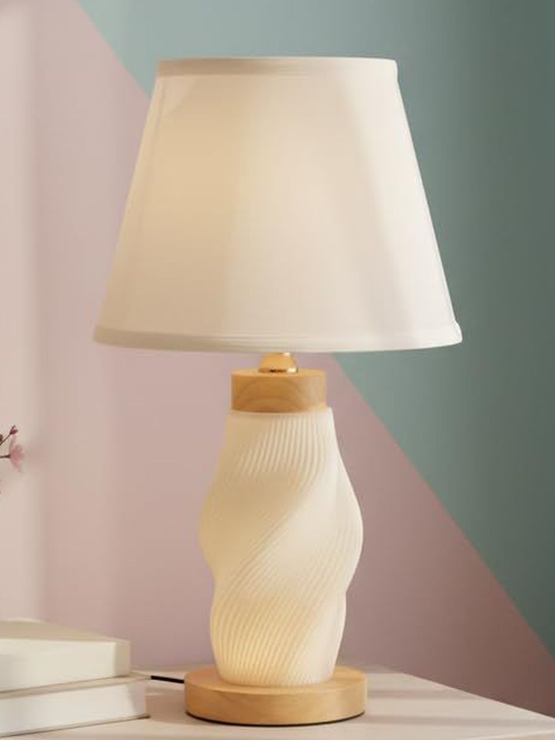 ELARE White Textured Metal Contemporary Cylindrical Shaped Table Lamp with Bulb-image-22