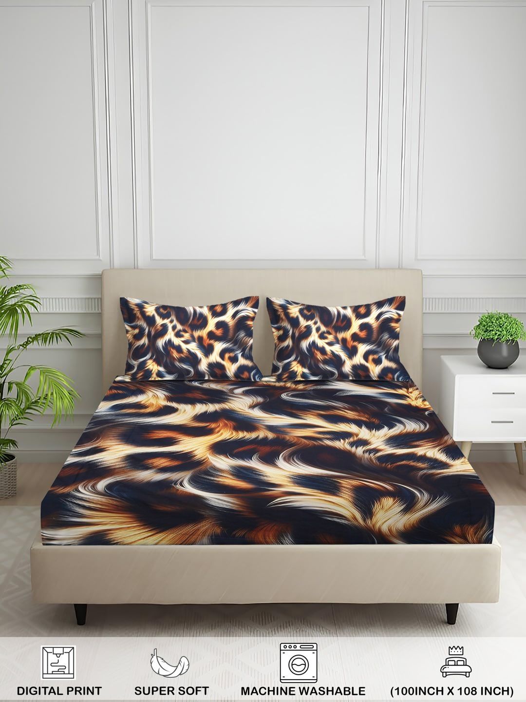Signature Multicoloured & Black 144 TC Bedsheet with 2 Pillow Covers-image-26