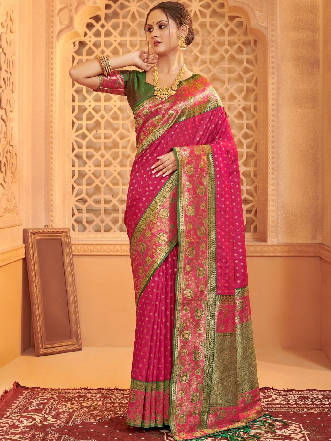 THREAD BOX Ethnic Motifs Zari Silk Blend Heavy Work Banarasi Saree-picture-23