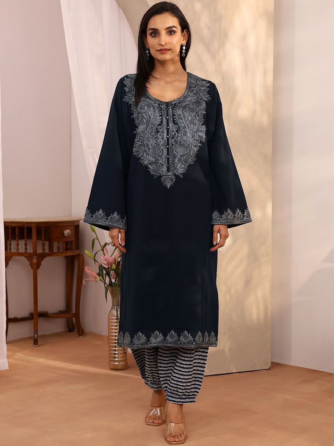 Libas Women Floral Embroidered Thread Work Woollen Kurta-picture-32