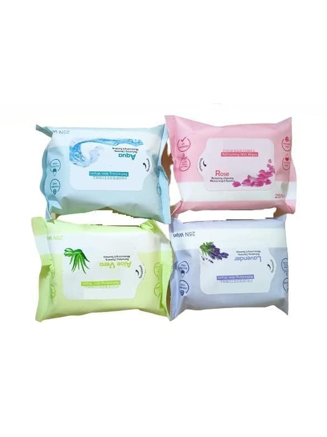 B INIK Set Of 4 Aqua-Rose- Aloevera & Lavender Wet Wipes- 25 Wipes Each-picture-54