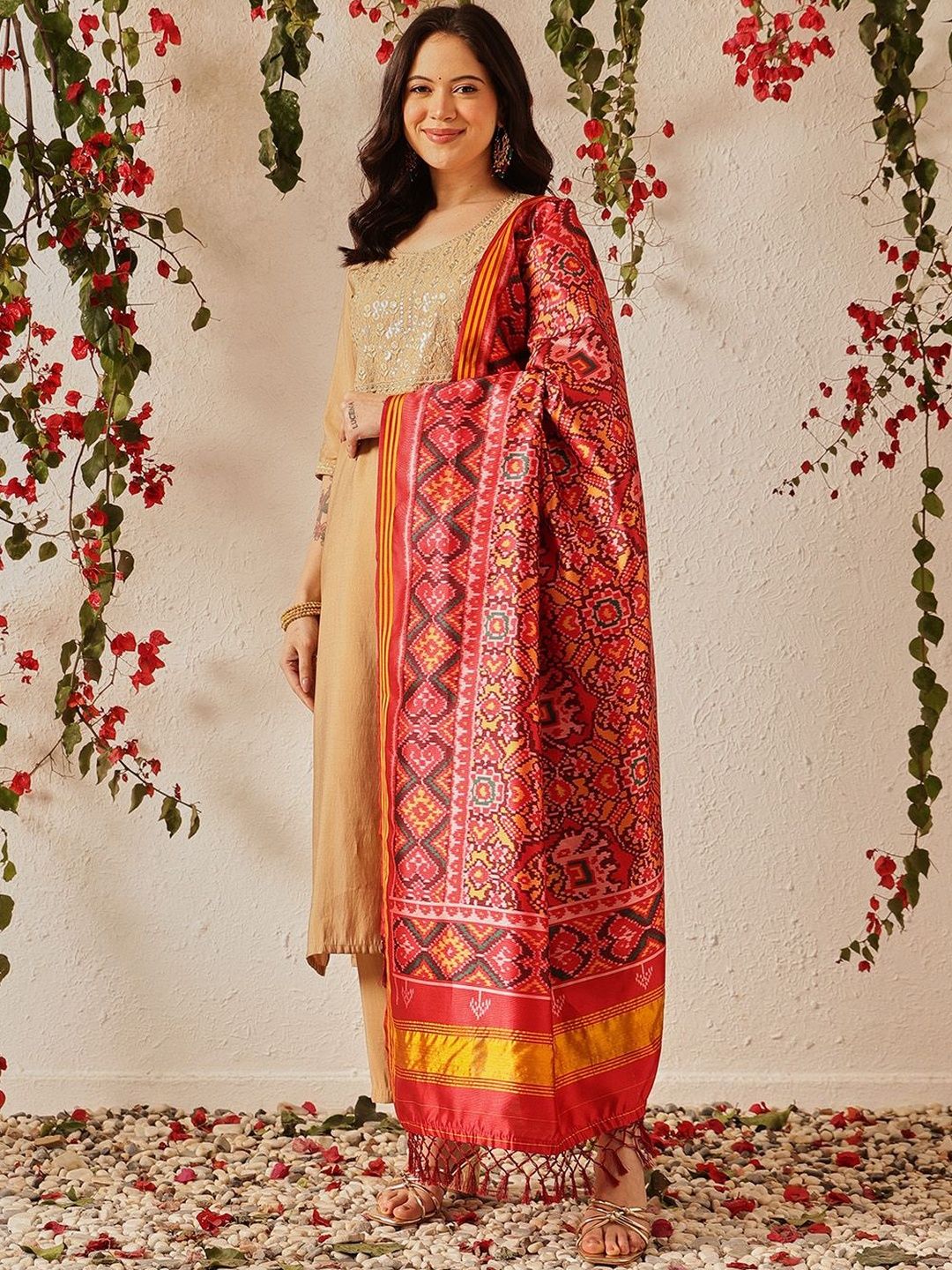 Silk Land Printed Ikat Dupatta with Zari-picture-39