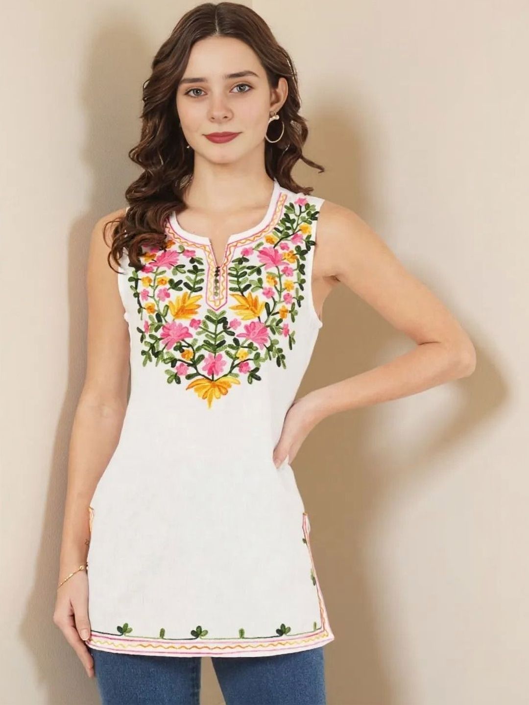Hyba Floral Embroidered Thread Work Pure Cotton Thread Work Kurti-picture-21