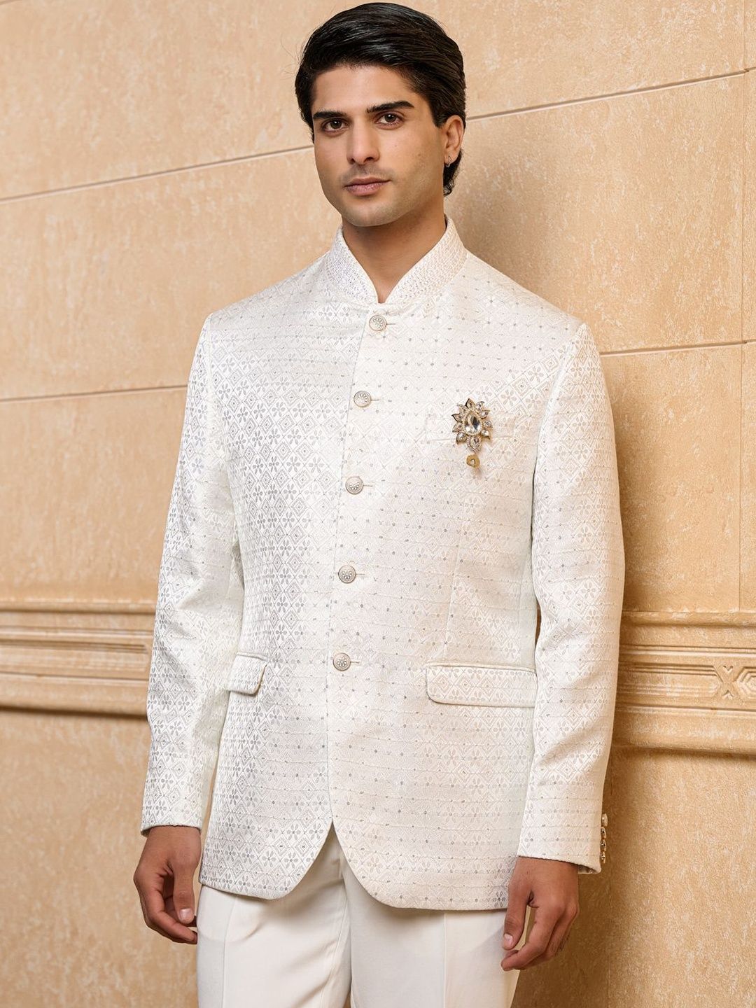 Tasva Mandarin Collar Bandhgala Blazer-image-14