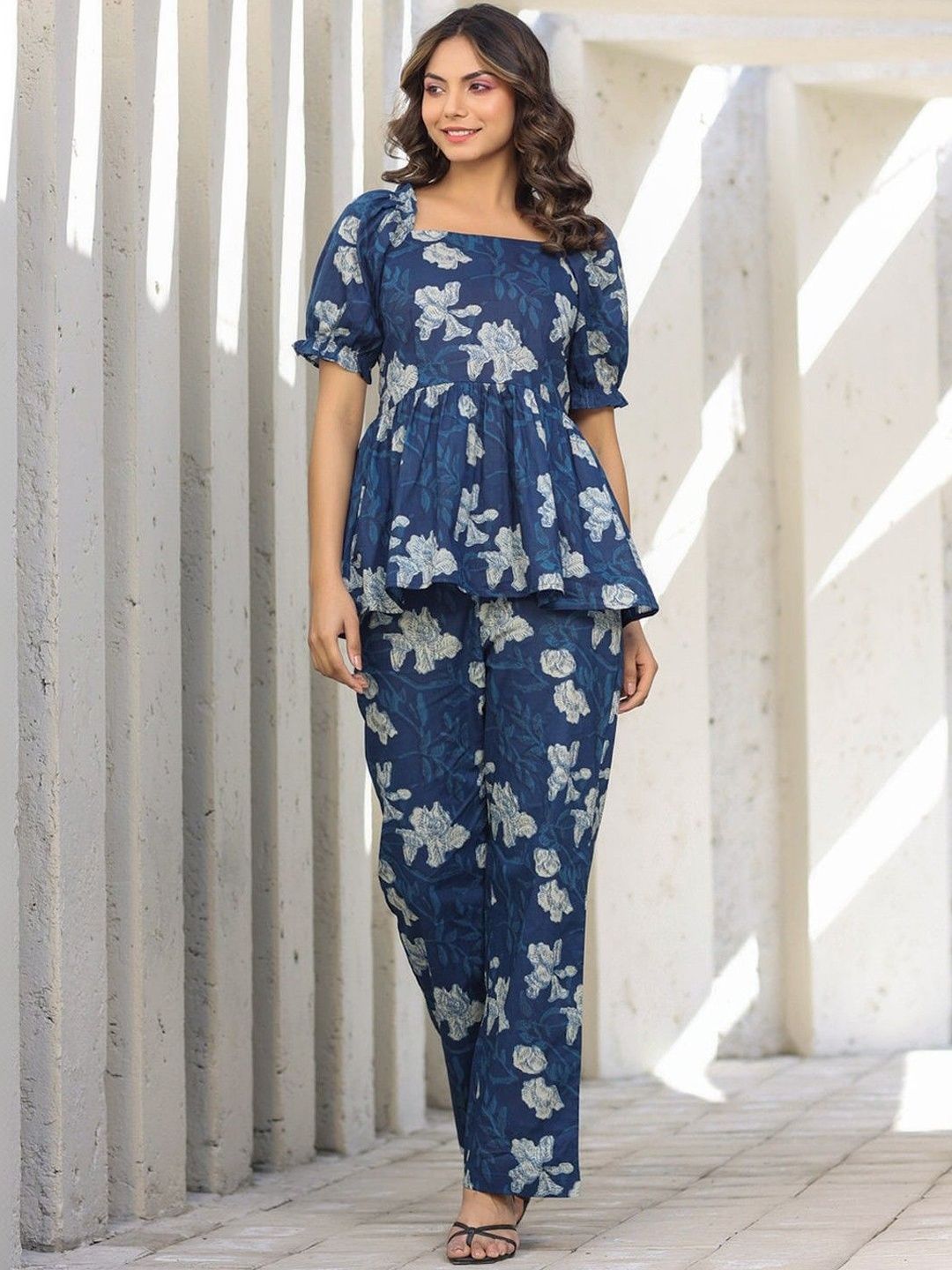 HERE&NOW Women Floral Printed Regular Top with Trousers-image-19