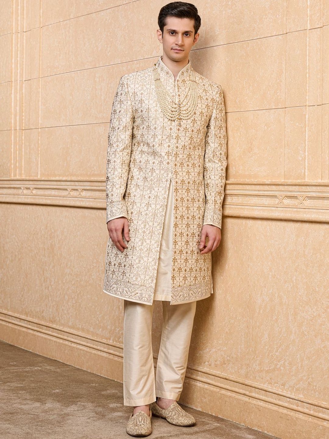 Tasva Embroidered Mandarin Collar Sherwani-image-37