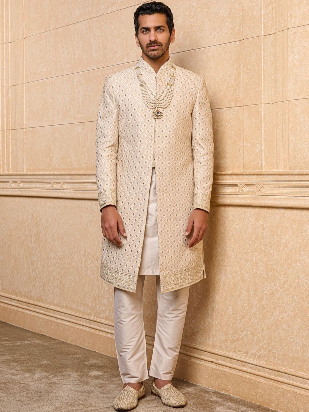 Tasva Embroidered Mandarin Collar Sherwani-image-38