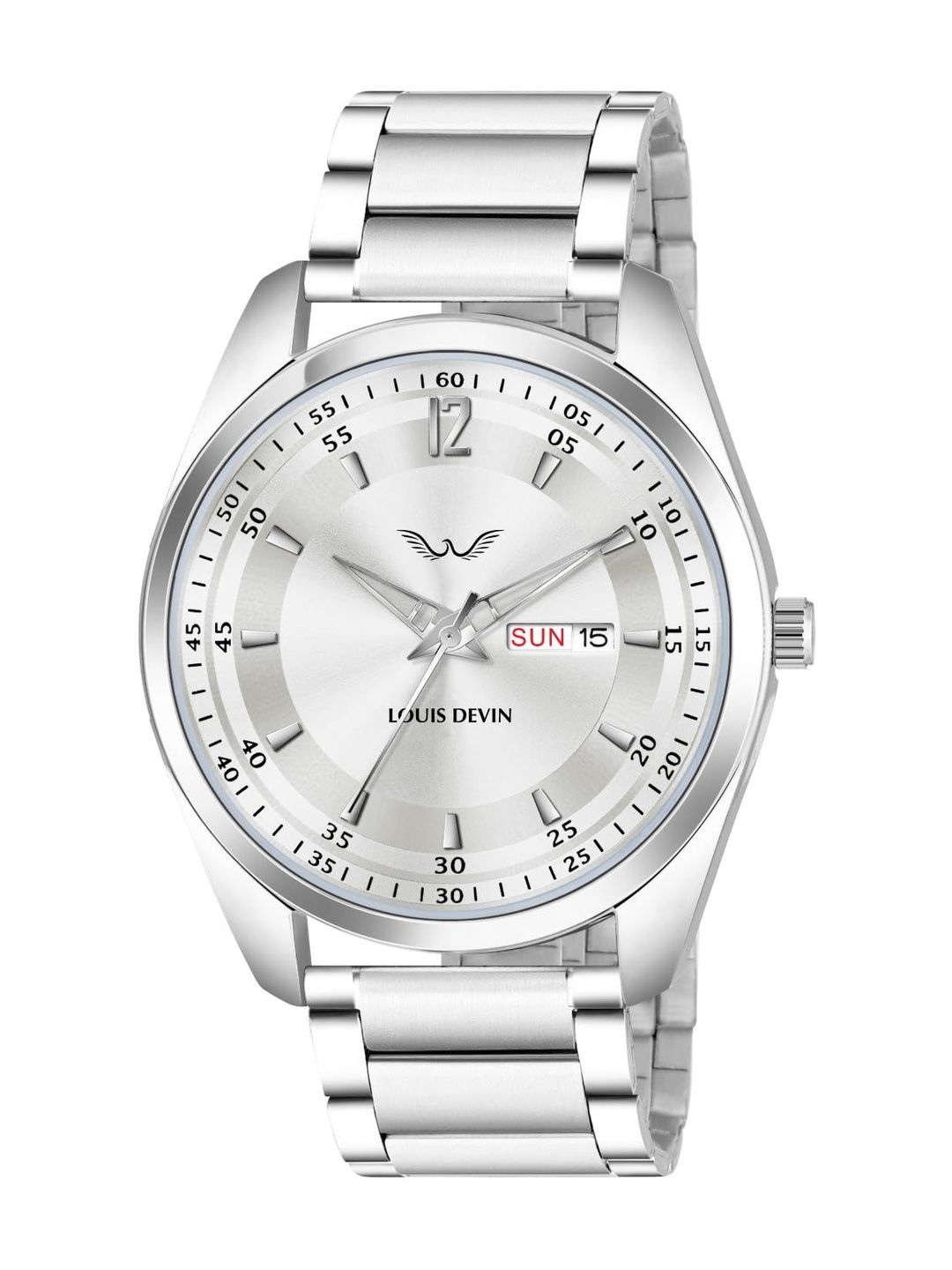 LOUIS DEVIN Men Dial & Straps Analogue Date Aperture Watch LD-GR405-SLV-CH-image-30