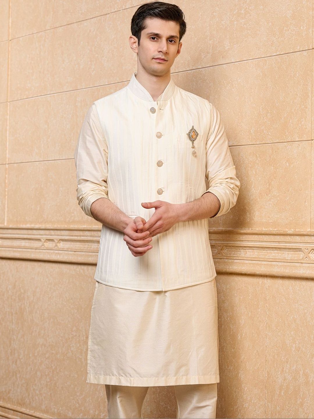 Tasva Printed Woven Mandarin Collar Nehru Jackets-image-39