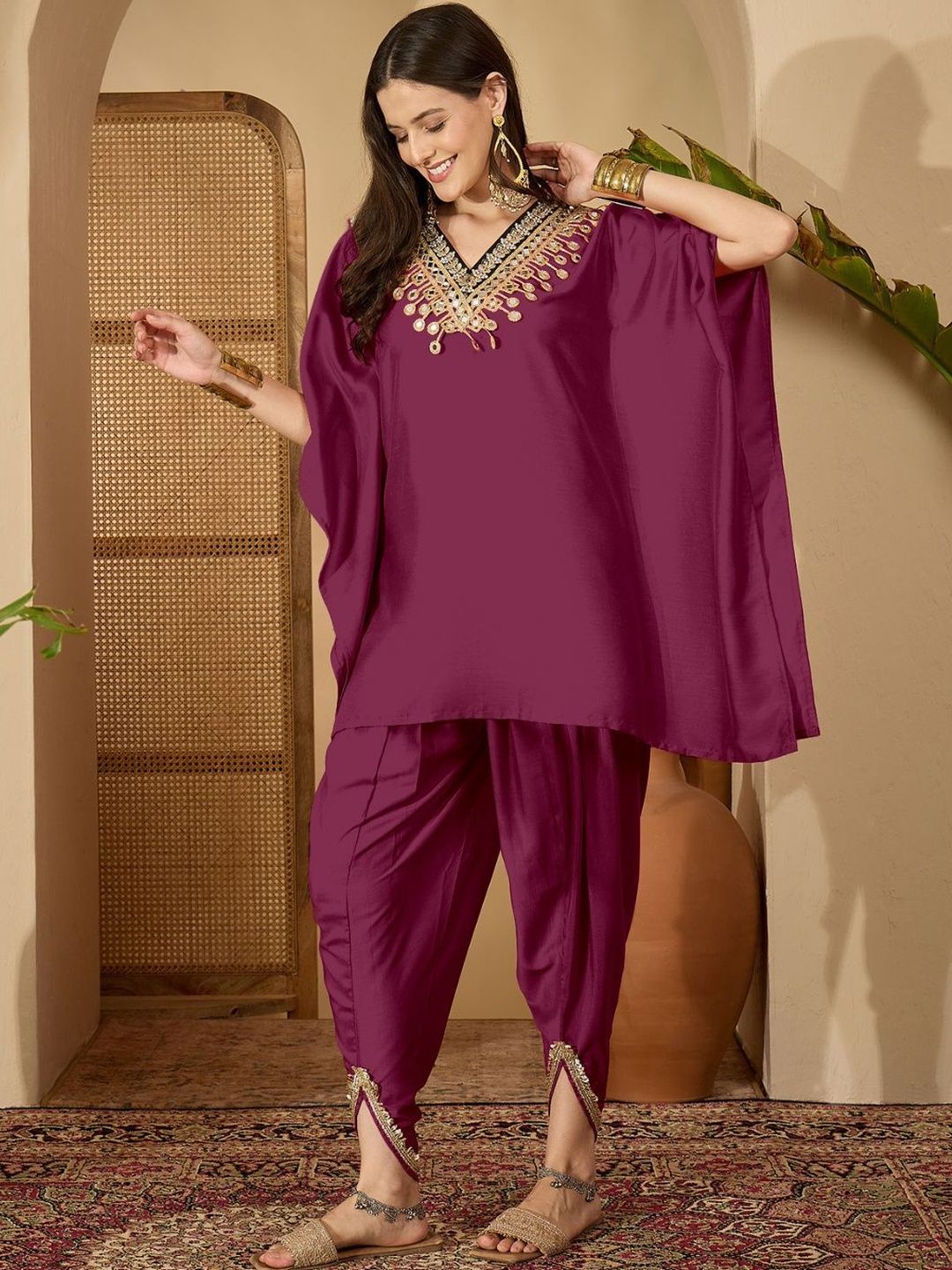 Youthnic Women Ethnic Motifs Embroidered Regular Mirror Work Kurta with Dhoti Pants-picture-12