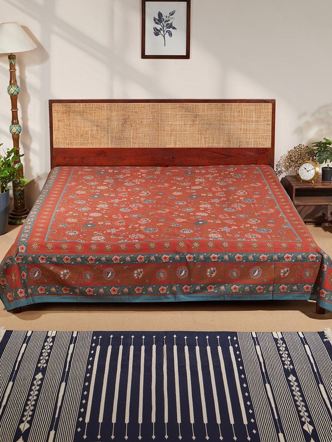 Fabindia Red & Blue Printed 120 GSM Single Bed Cover-image-43