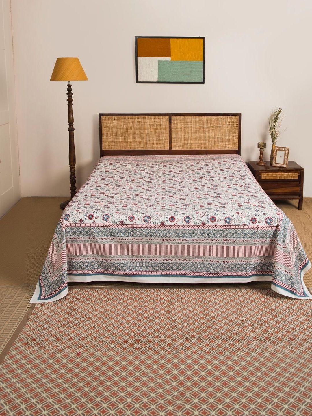Fabindia Teal Green & Maroon Printed 120 GSM Queen Bed Cover-picture-15
