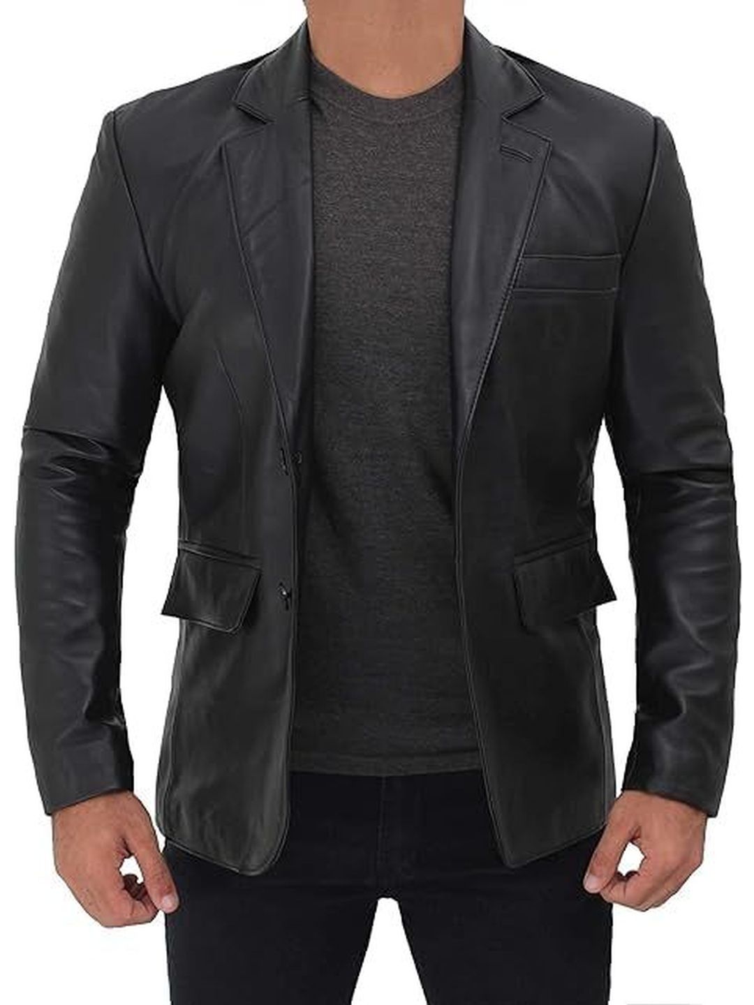 NOORIGARMENTS Leather Notched Lapel Collar Single Breasted Blazer-picture-44