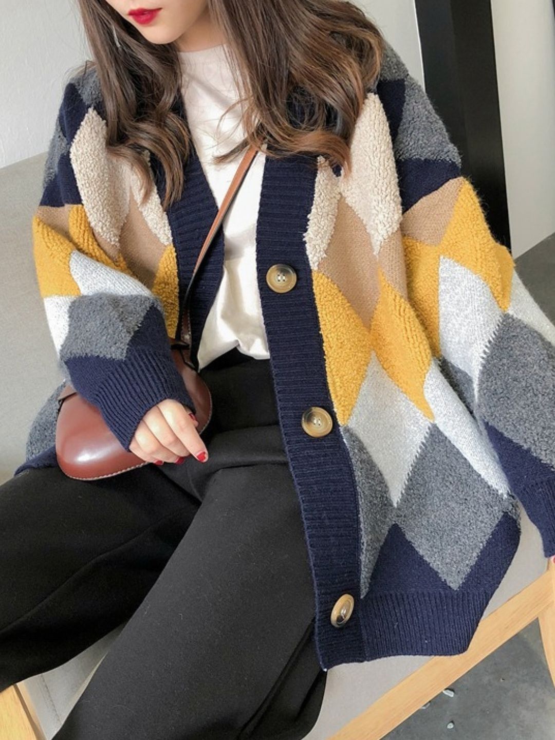 KPOP Women Colourblocked Acrylic Open Front Jacket-picture-29