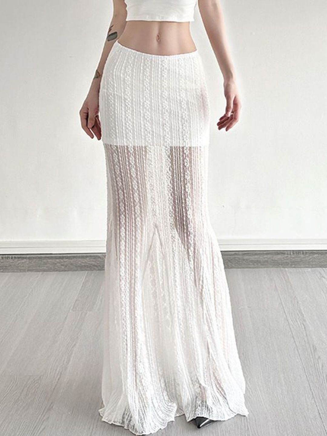 StyleCast x Revolte Self Design Polyester Maxi A-Line Skirts-picture-34