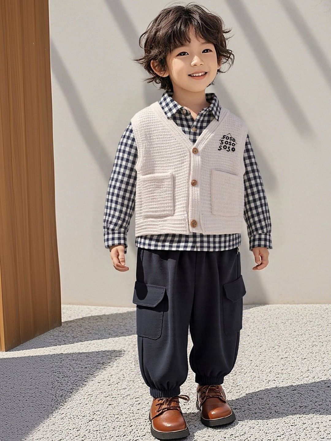 LULU & SKY Girls Checked T-shirt and Shirt with Trousers-image-49