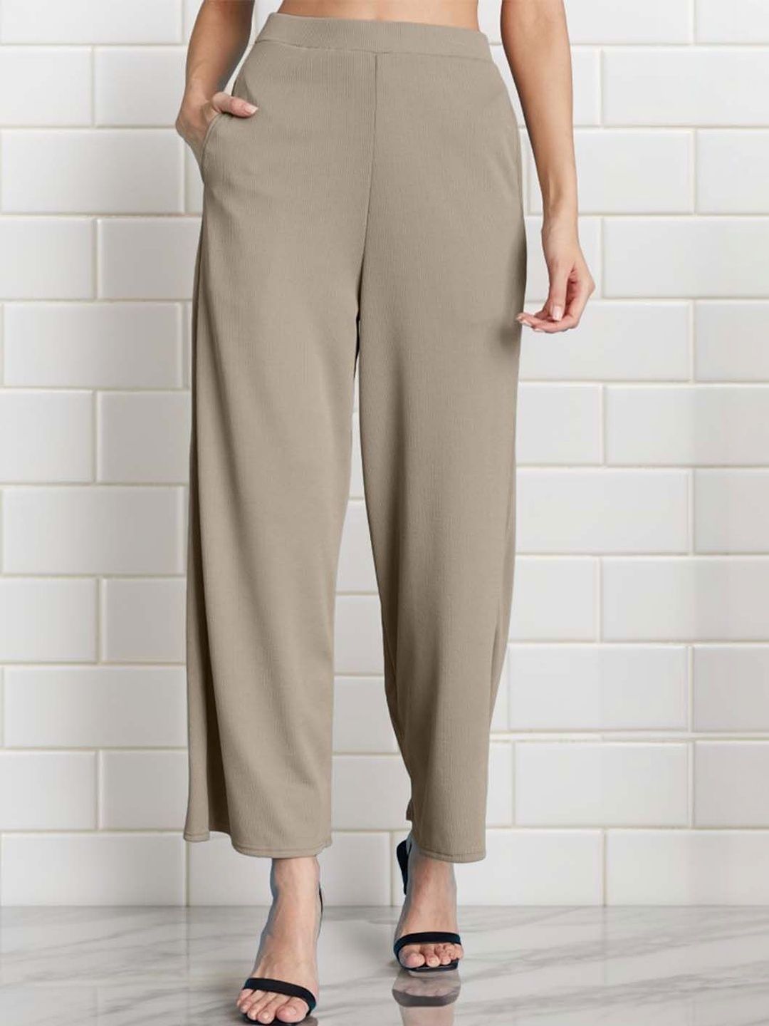 Selvia Edge Women Textured High-Rise Wrinkle Free Trousers-picture-13