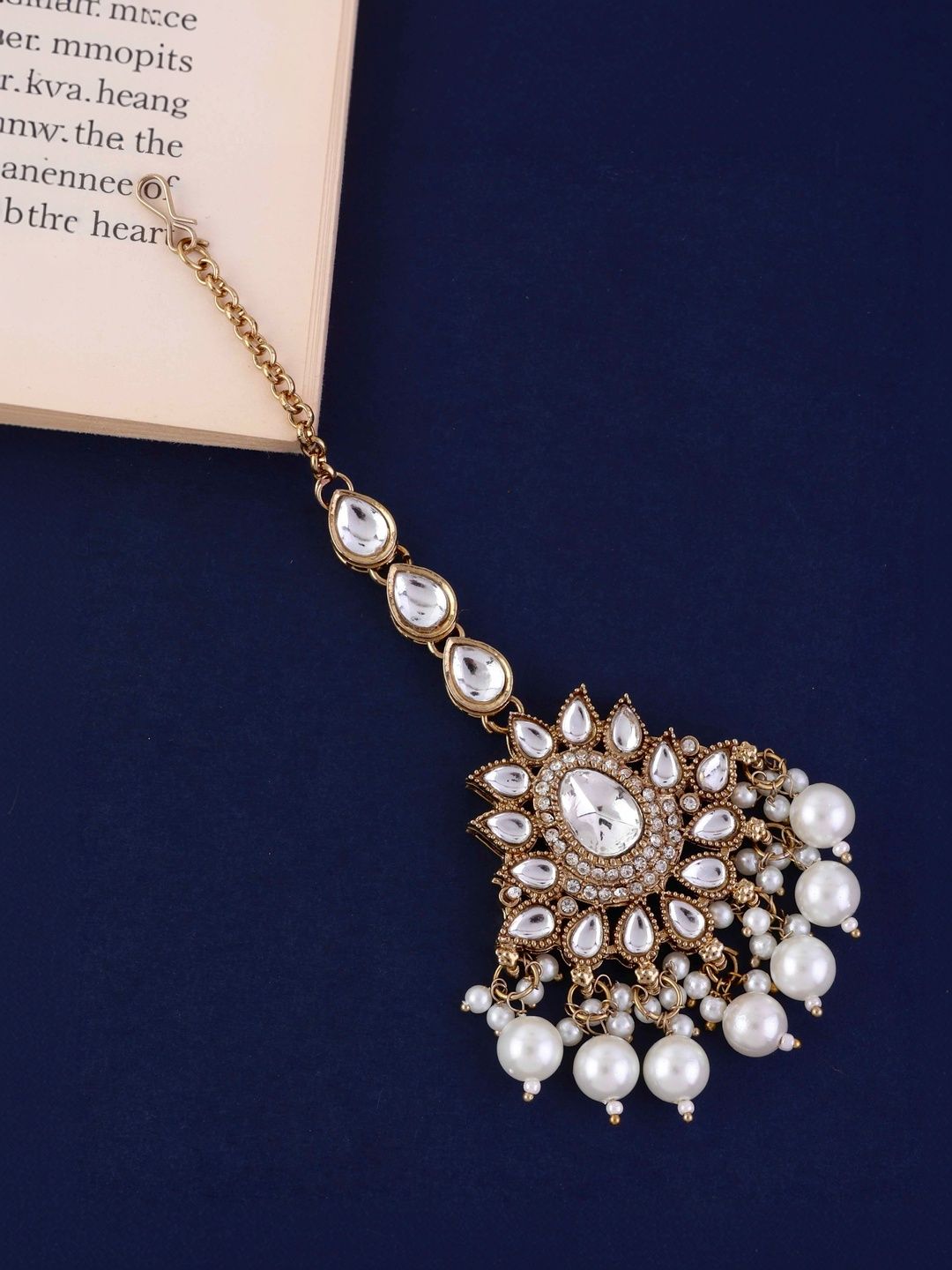 SHONA'S STYLE Gold-Plated Kundan Studded Maang Tikka Head Jewellery-picture-15