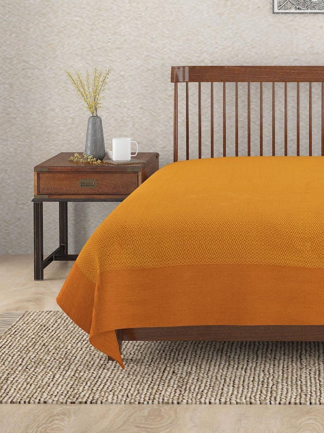 Fabindia Orange-Coloured Woven Design 120 GSM King Bed Cover-image-42