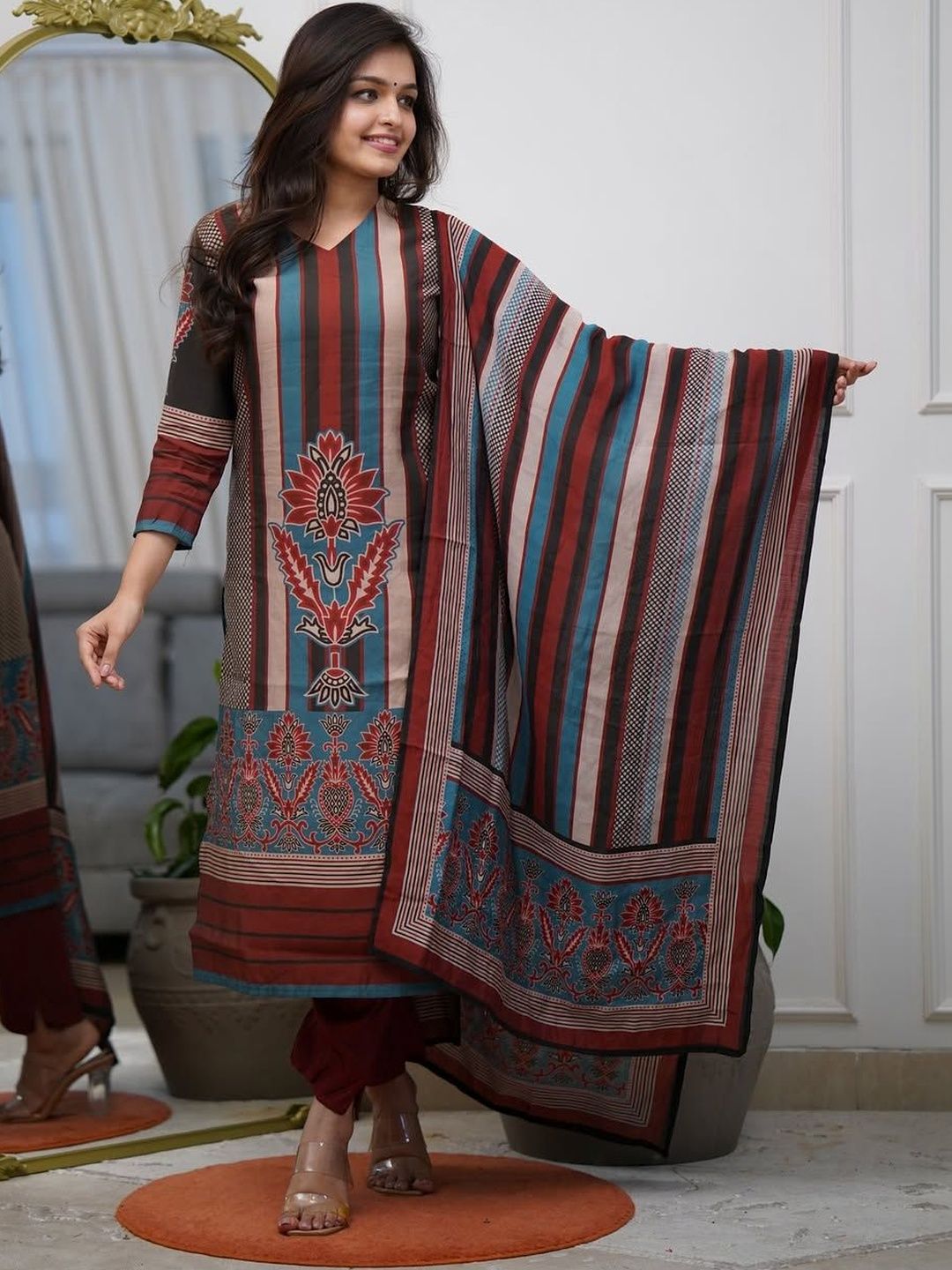 CANBIA Women Printed Regular Kurta with Trousers & With Dupatta-picture-15