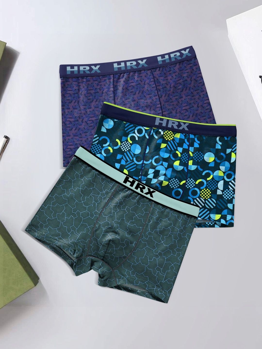 HRX by Hrithik Roshan Pack of 3 Printed Short Trunk