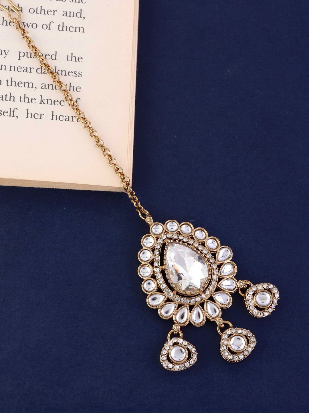 SHONA'S STYLE Gold-Plated Kundan Studded Maang Tikka Head Jewellery-picture-21