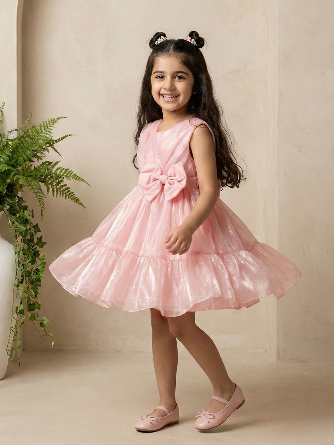 YK Girls Fit & Flare Party Dress With Bow Detail-image-43