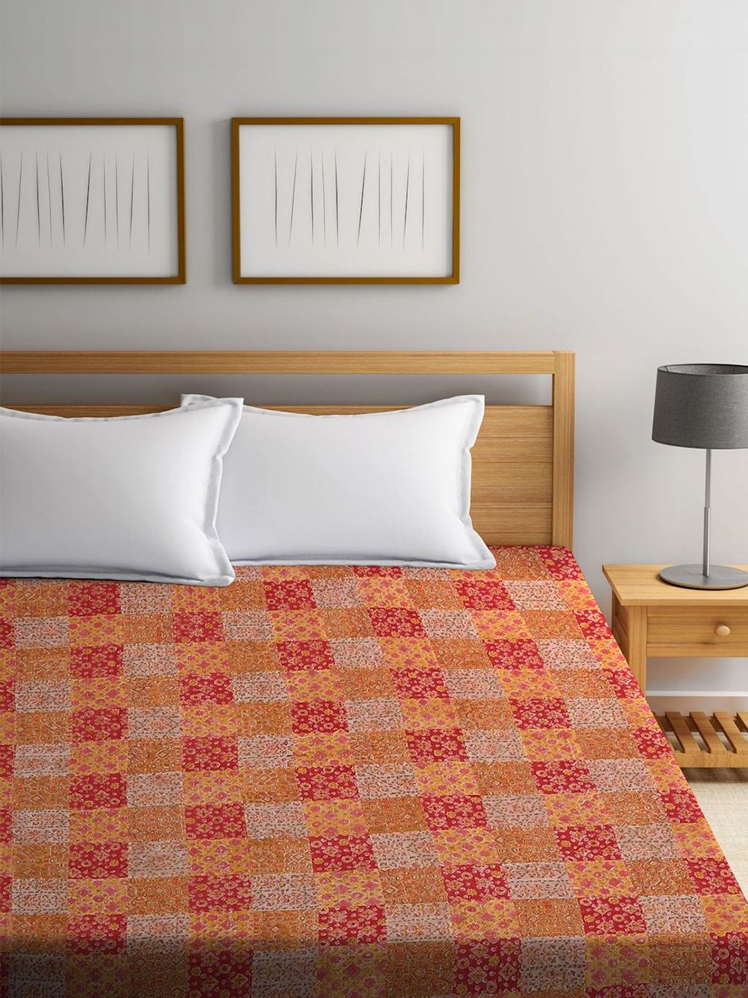 Fabindia Pink & Red Printed 120 GSM King Bed Cover-image-17