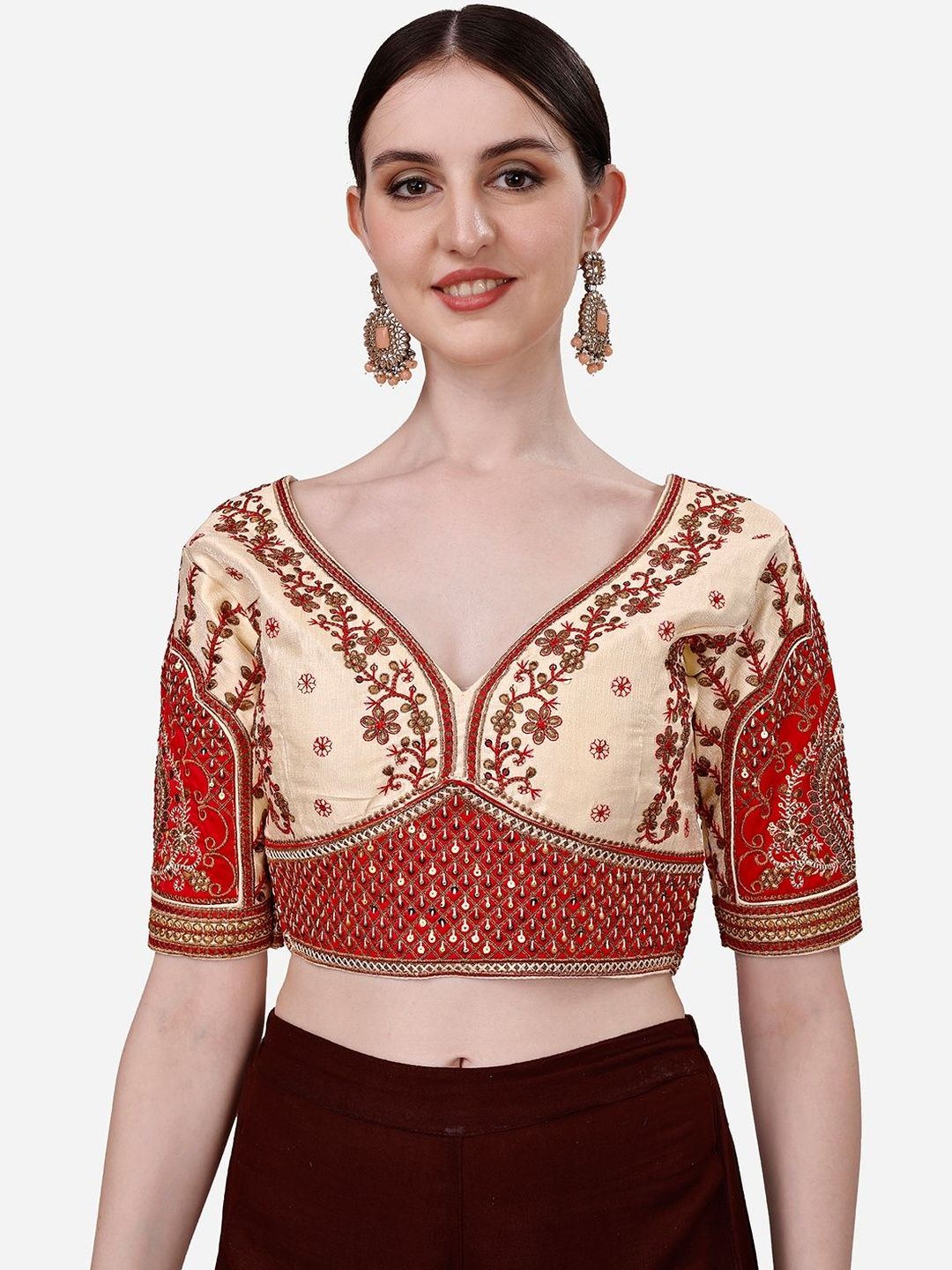Nigel Designer Embroidered V-Neck Saree Blouse-picture-15