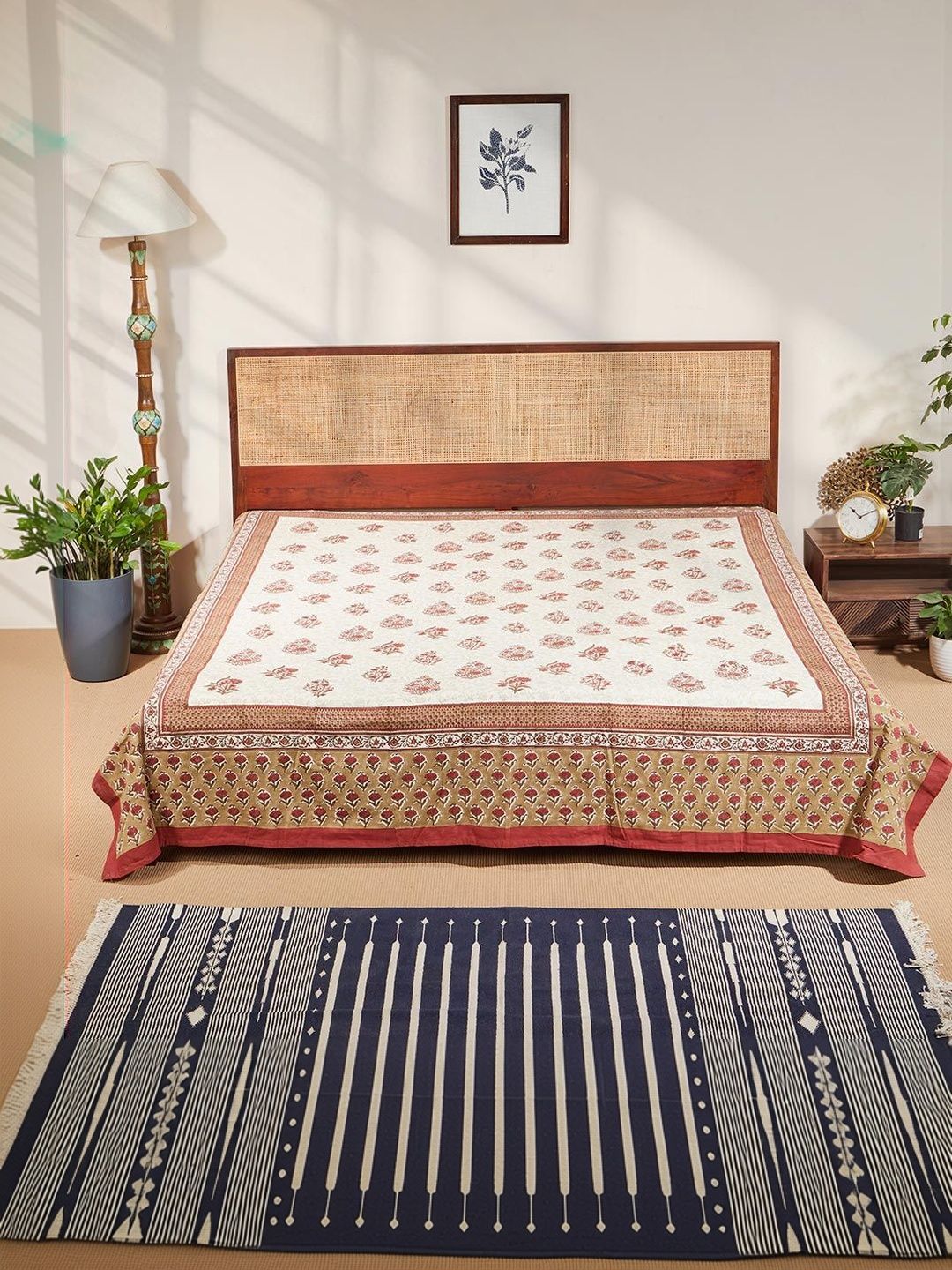 Fabindia Orange-coloured & Beige Printed 120 GSM Sihngle Bed Cover-image-43