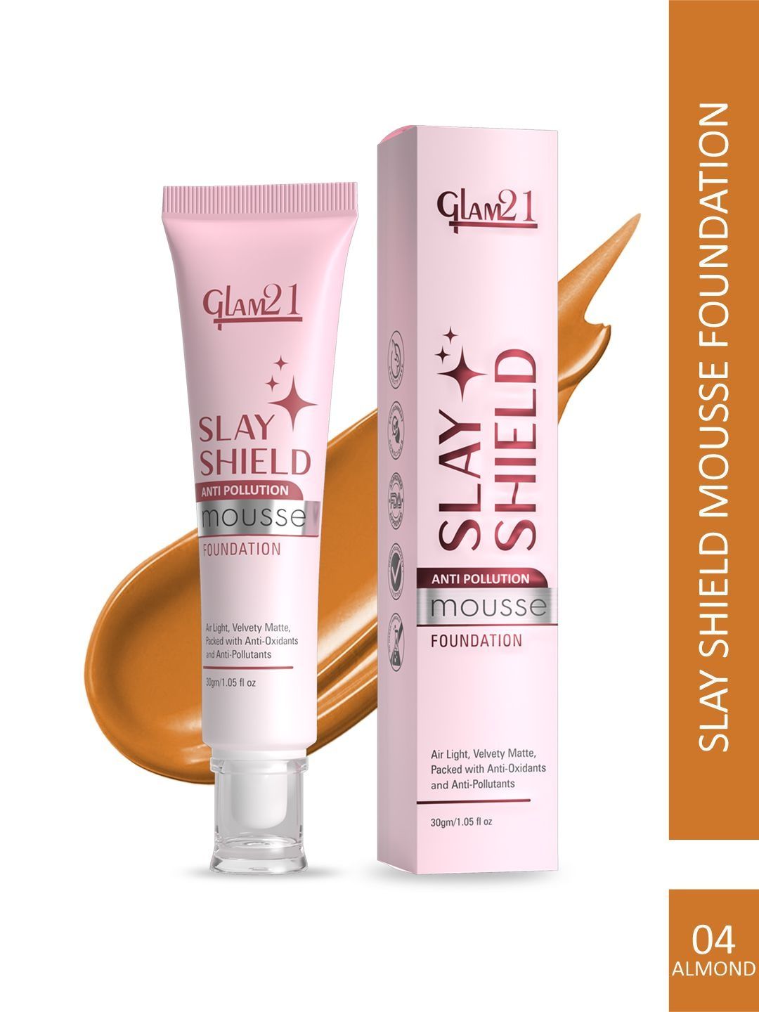 GLAM21 Slay Shield Mousse Foundation With Vitamin C- 30 g- Almond 04