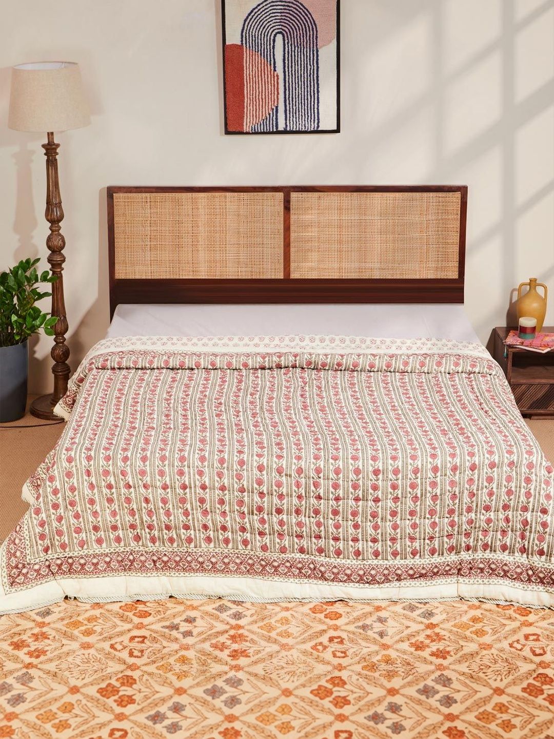 Fabindia Red & Cream-Coloured Floral Mild Winter 354 GSM Quilt-picture-21