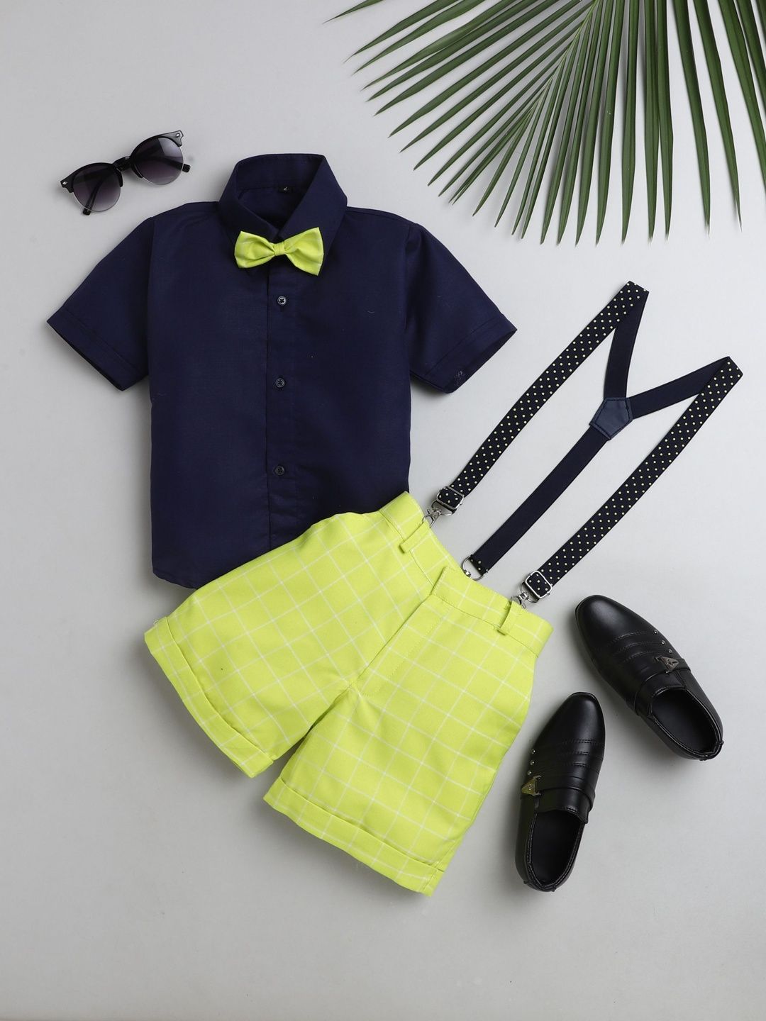 Sangria Infants Boys Checked Clothing Set With Suspender Belt & Bow Tie-picture-42