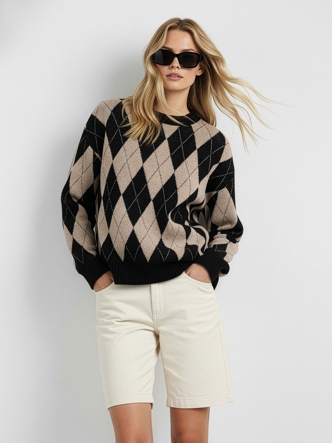 French Connection Argyle Self Design Relaxed Fit Pullover-picture-32